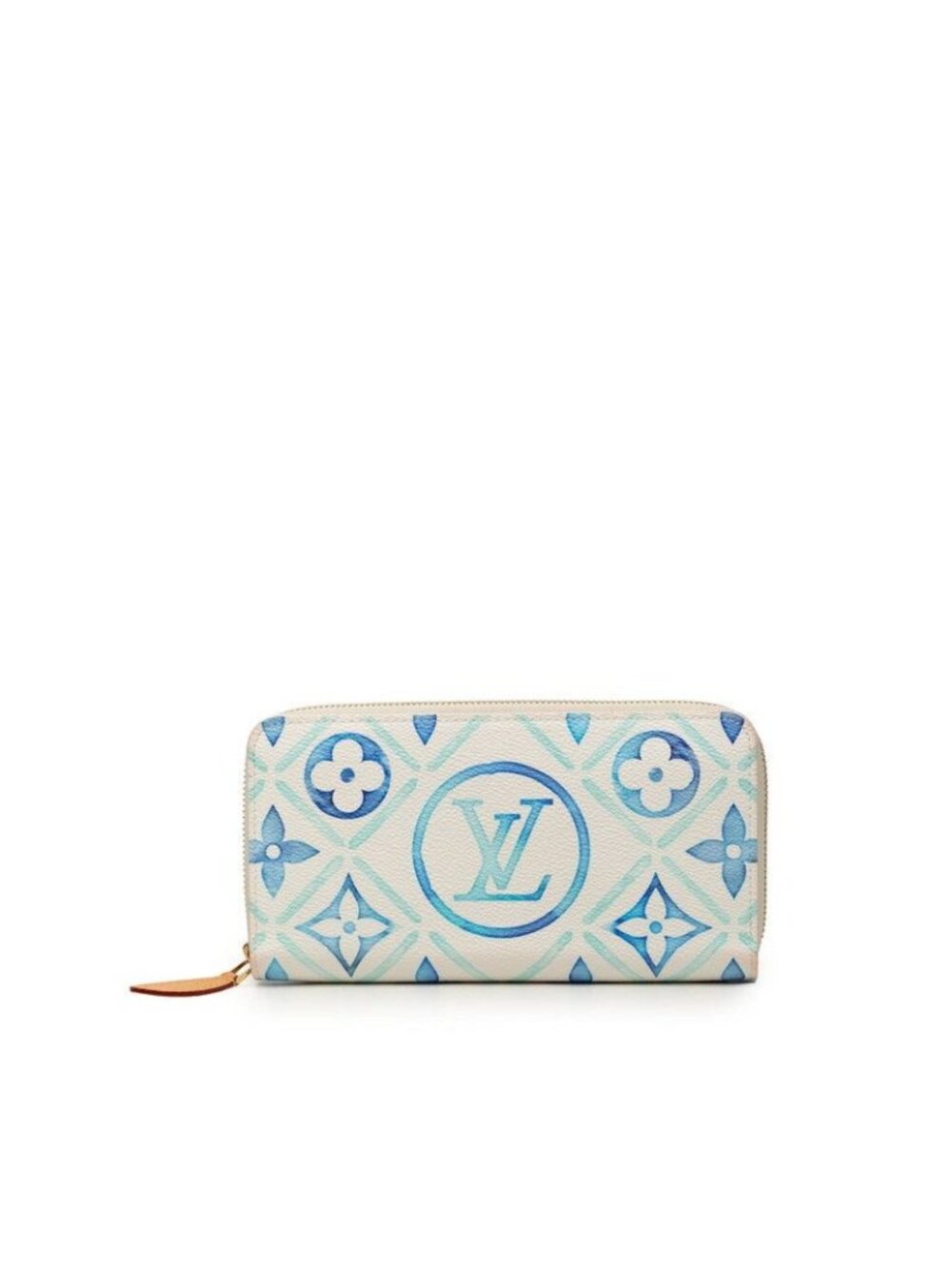 Louis Vuitton Monogram Tile Zippy Wallet Zip Around Rag White Blue Leather